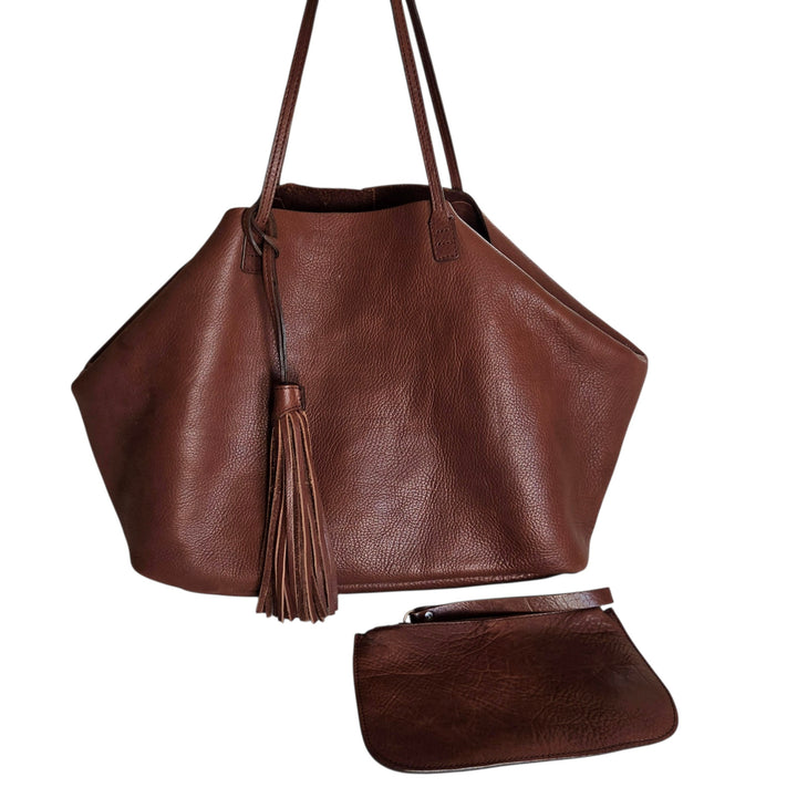 Soft Side Leather Tote with Matching Pouch