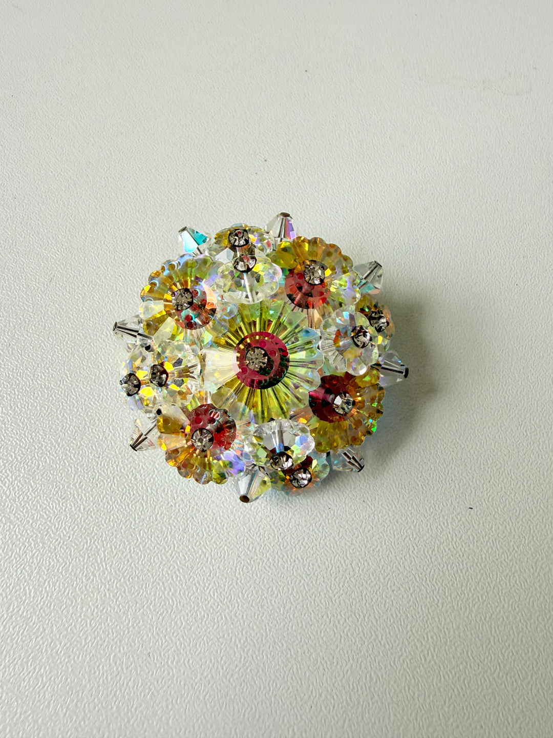 Aurora Borealus Vintage Crystal Beaded Rhinestone Brooch
