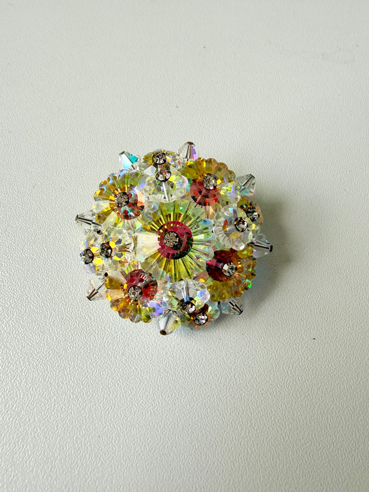 Aurora Borealus Vintage Crystal Beaded Rhinestone Brooch