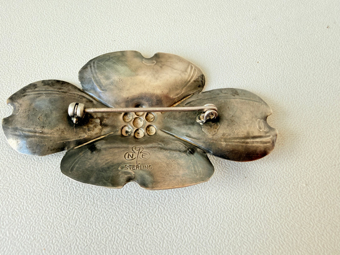Stuart Nye Vintage Hand Wrought Dogwood Flower Sterling Brooch