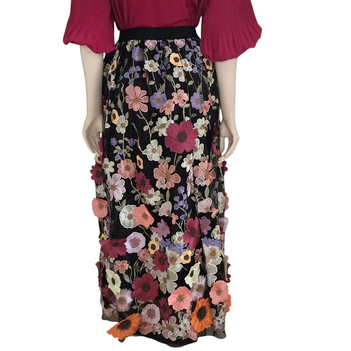 Chicwish 3D Floral Applique Maxi Skirt Size XS/S
