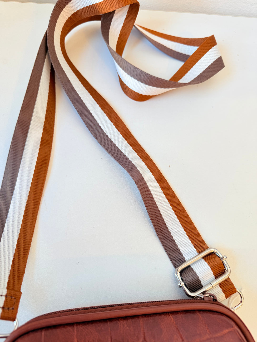 Brown Faux Croc Hard Case Leather Zip Crossbody