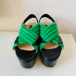 Chrissie Morris Green and Black Strappy Platform Sandals Size 8