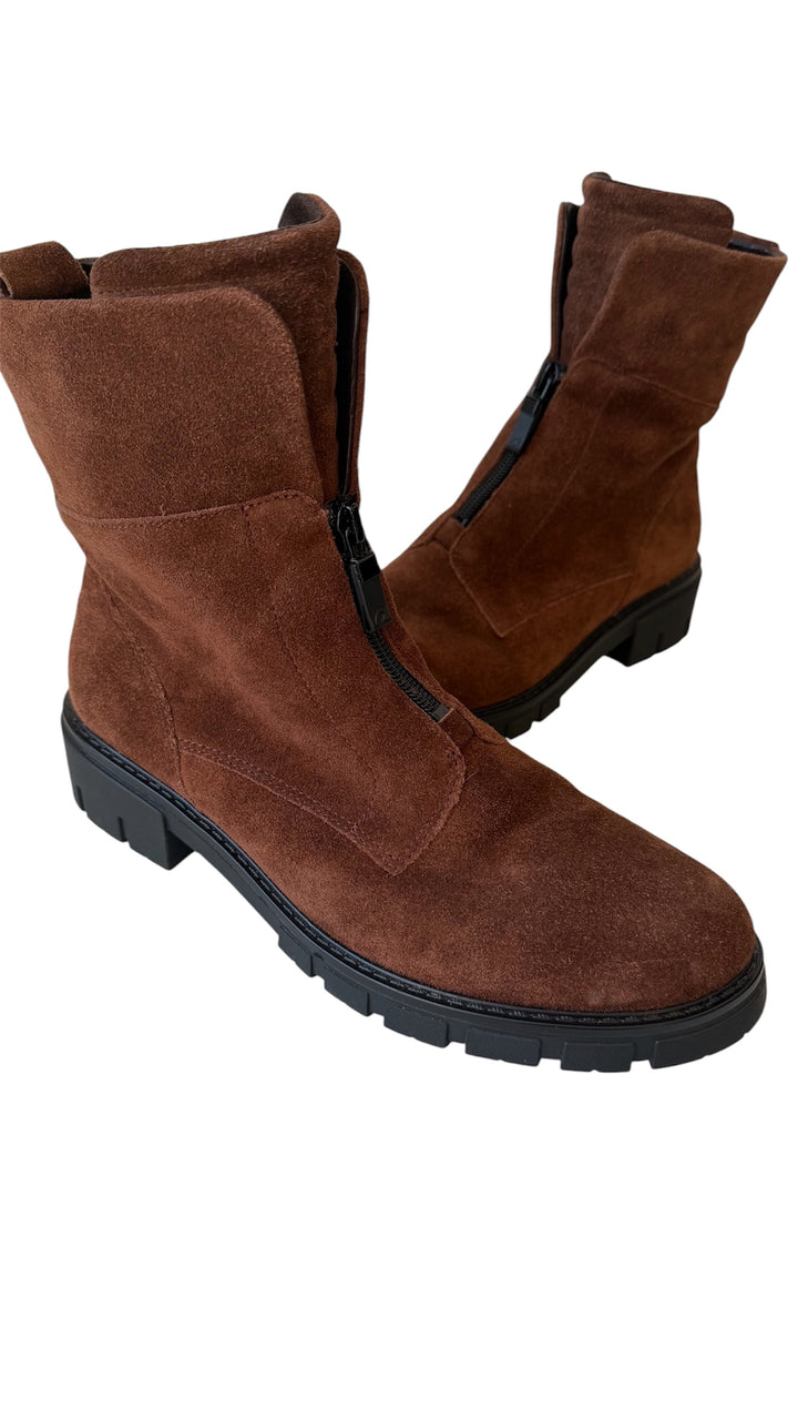 Ara Deon Mocha Suede Leather Dover Zip Combat Ankle Bootie High Soft Uk Size 6.5 (US size 8.5-9)