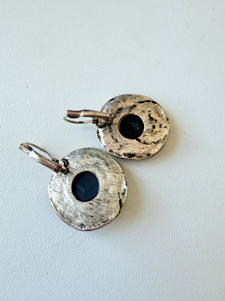Silver & Black Pierced Disk Earrings