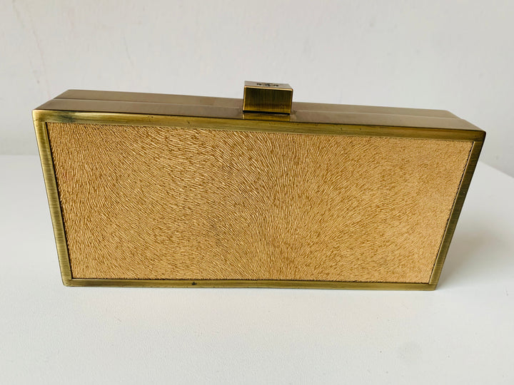 Tory Burch Box Brushed Gold Metal Sparkle Suede Clutch