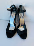 Badgley Mischka Wynter Black Satin Jeweled Heel Sandals Size 9.5