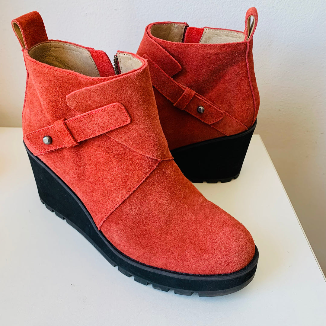 Eileen Fisher Tinker Suede Wedge Booties In Burnt Orange Size 9.5