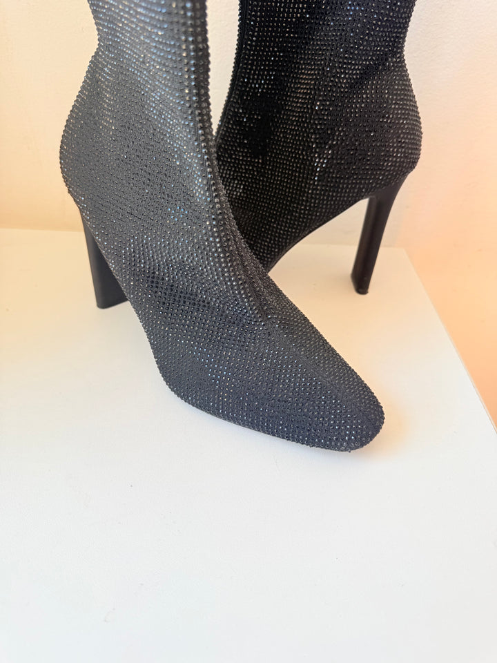 Aldo Black Faelora Rhinestone Ankle Sock Boots Size 8
