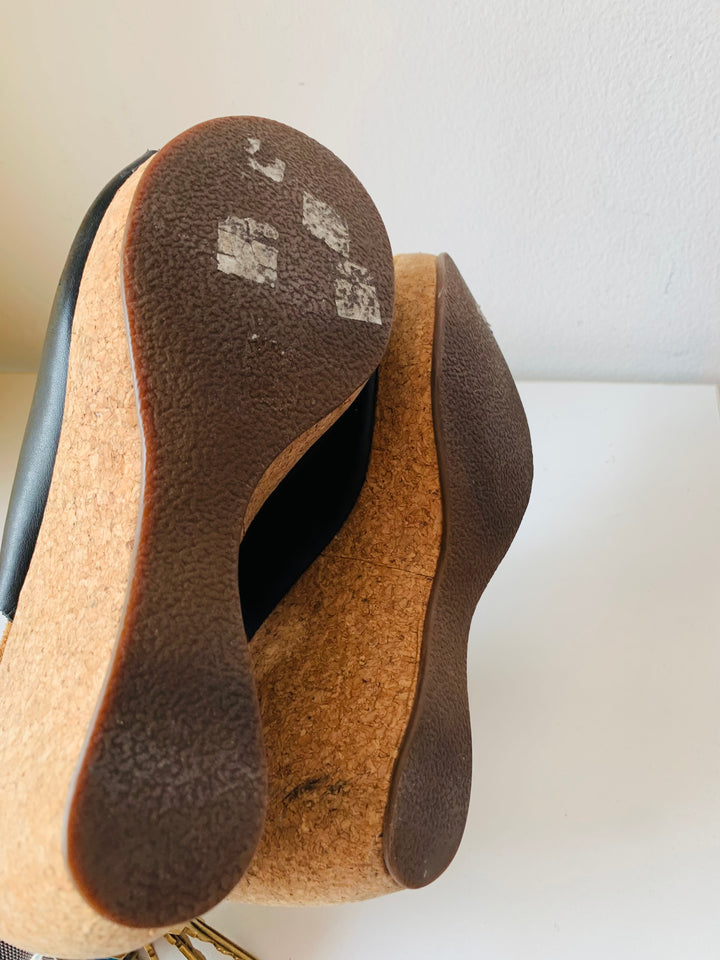Clark’s Elements Black Leather and Cork Platform Sandals Size 8