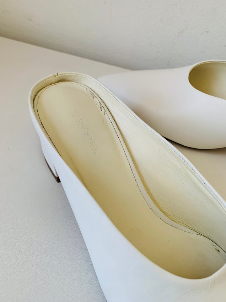 Vince Ralston Horchata White Leather Heeled Mules Size 7