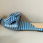 Charles David Blue/White Bow Detail Striped Slides Size 8.5