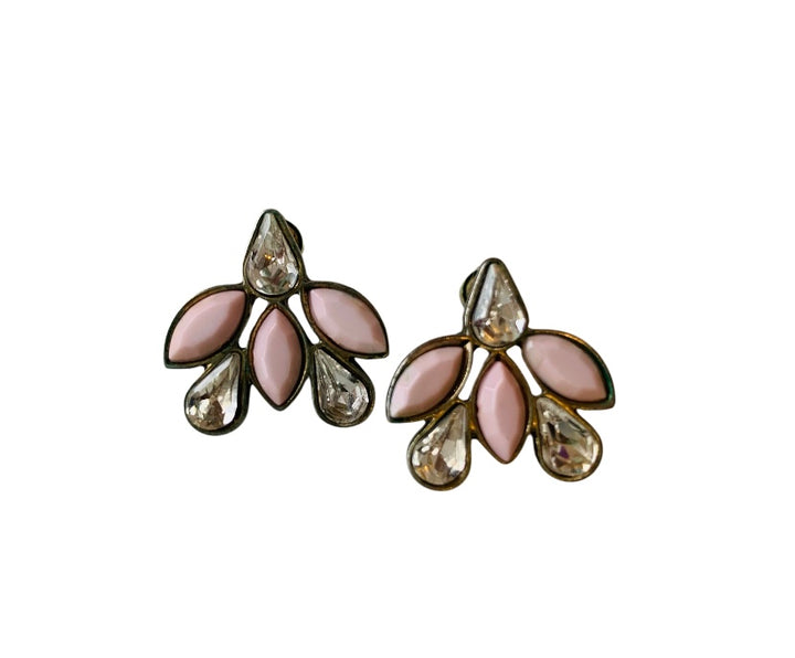 Pink And Rhinestone Statement Pierced Earrings