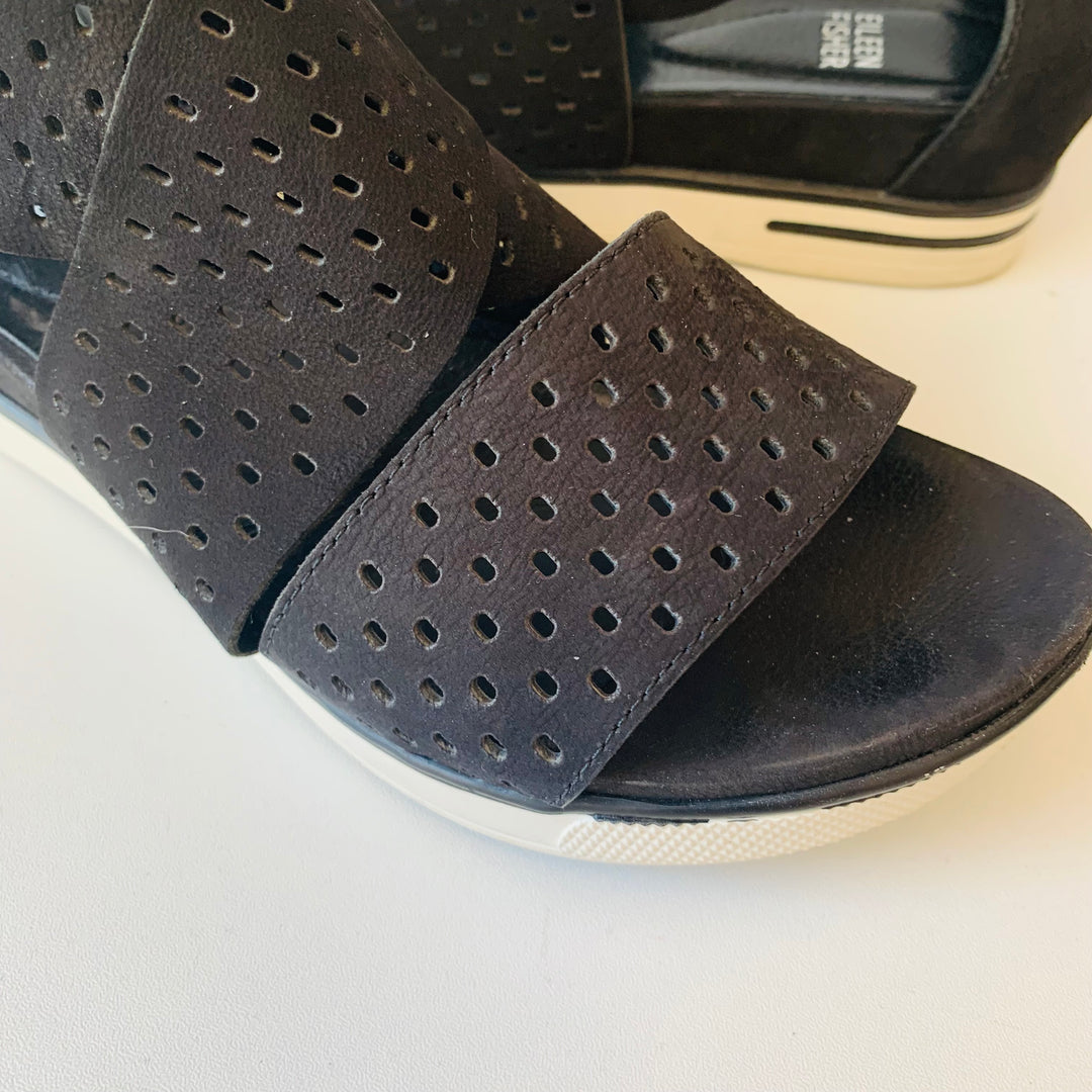 Eileen Fisher Sport Tumbled Leather Perforated Nubuck Sneaker Sandals Size 7.5