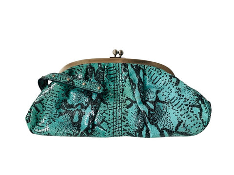 Kenneth Cole Reaction Aqua/Black Snakeskin Clutch/Wristlet