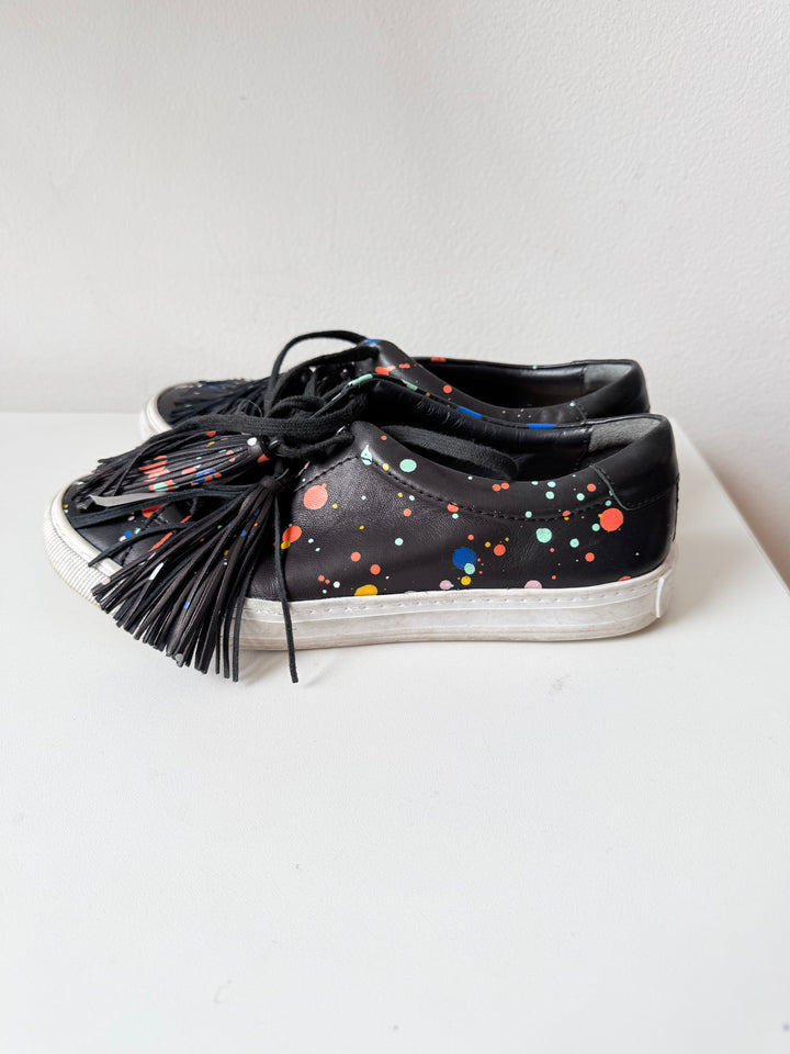 Loeffler Randall Logan Splatter Print Tasseled Leather Sneakers Size 7.5 Women’s
