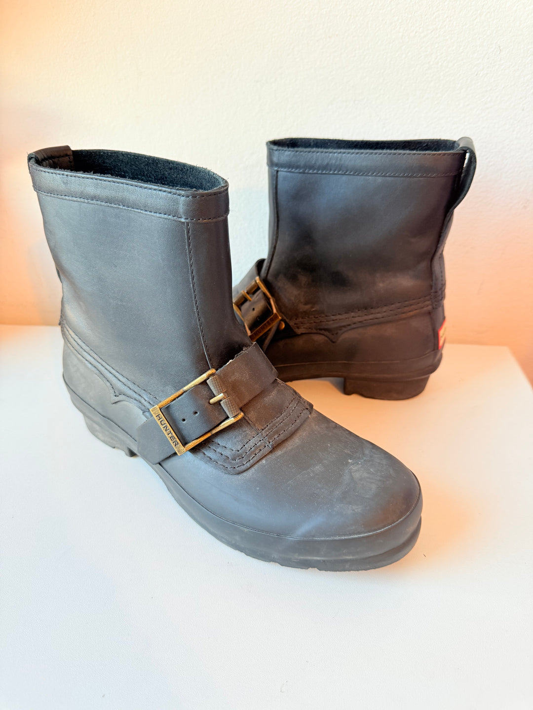 Hunter Light Black Moto Buckle Boots Women’s Size 9