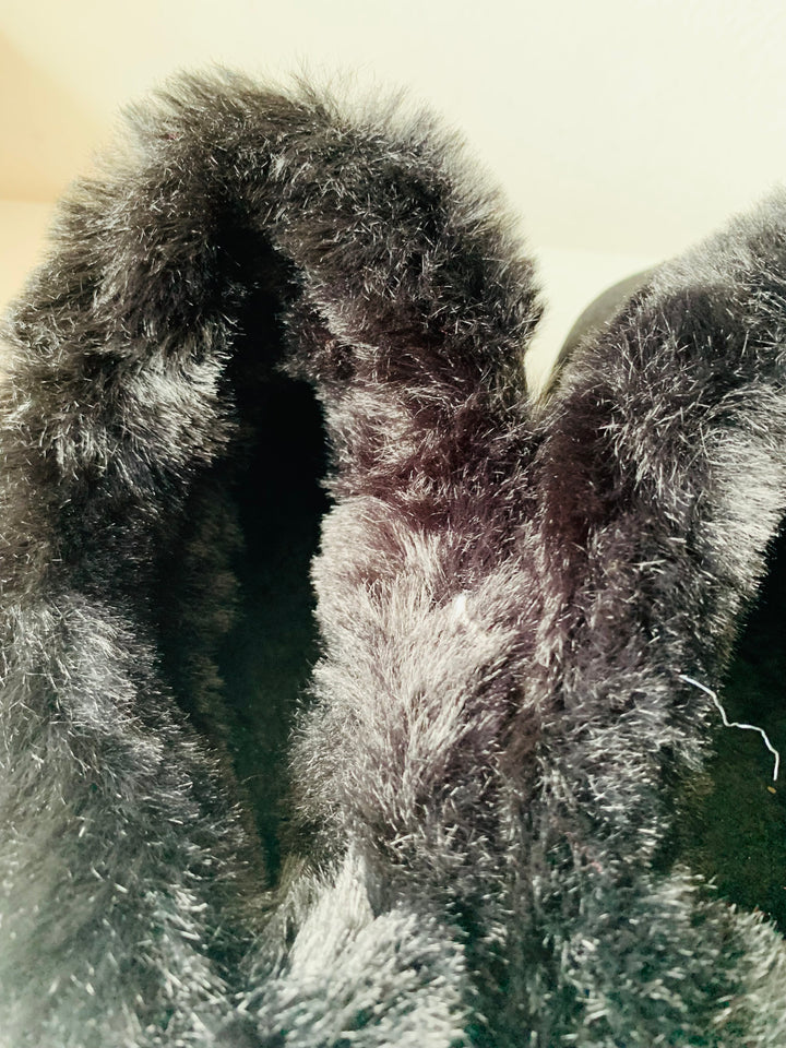 Black Suede and Faux Fur Platform Mules Size 10