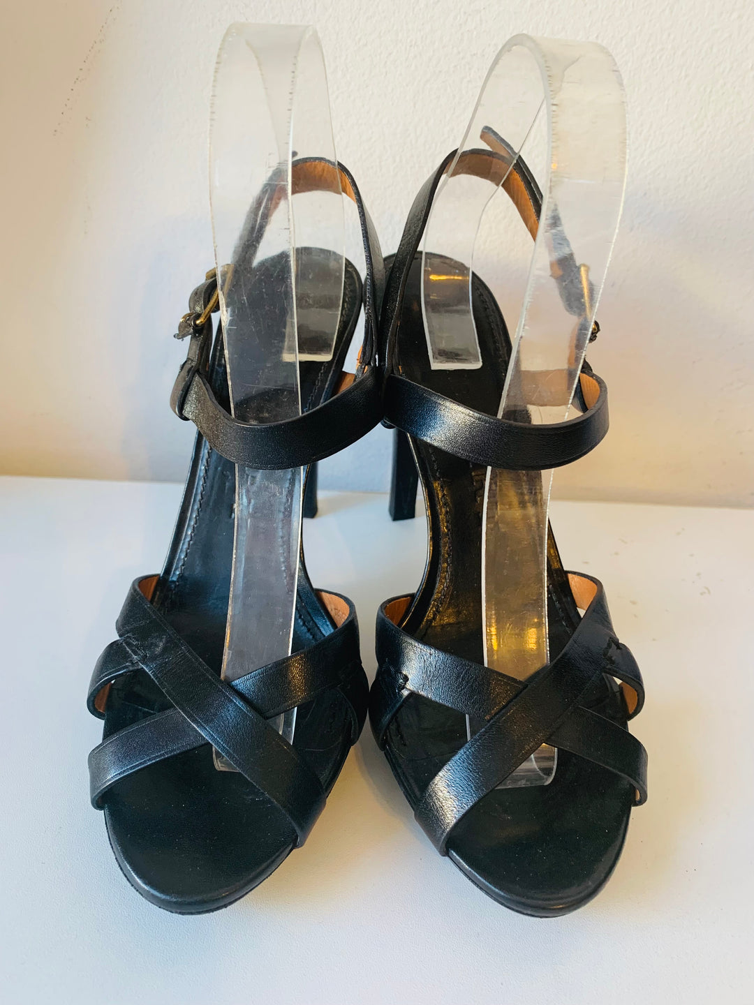 Burberry Black Leather Bridle Ankle Strap Sandals Size 40