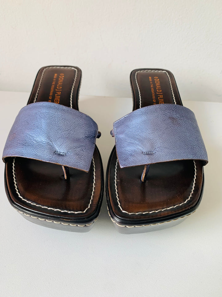 Donald Pliner Blue Metallic Leather Strao Wonens Sandals Size 8