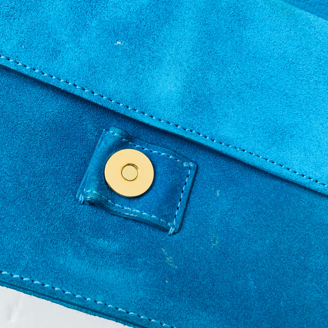 Banana Republic Royal Blue Suede Flap Over Crossbody Handbag With Gold Chain