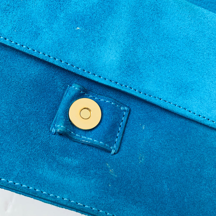 Banana Republic Royal Blue Suede Flap Over Crossbody Handbag With Gold Chain