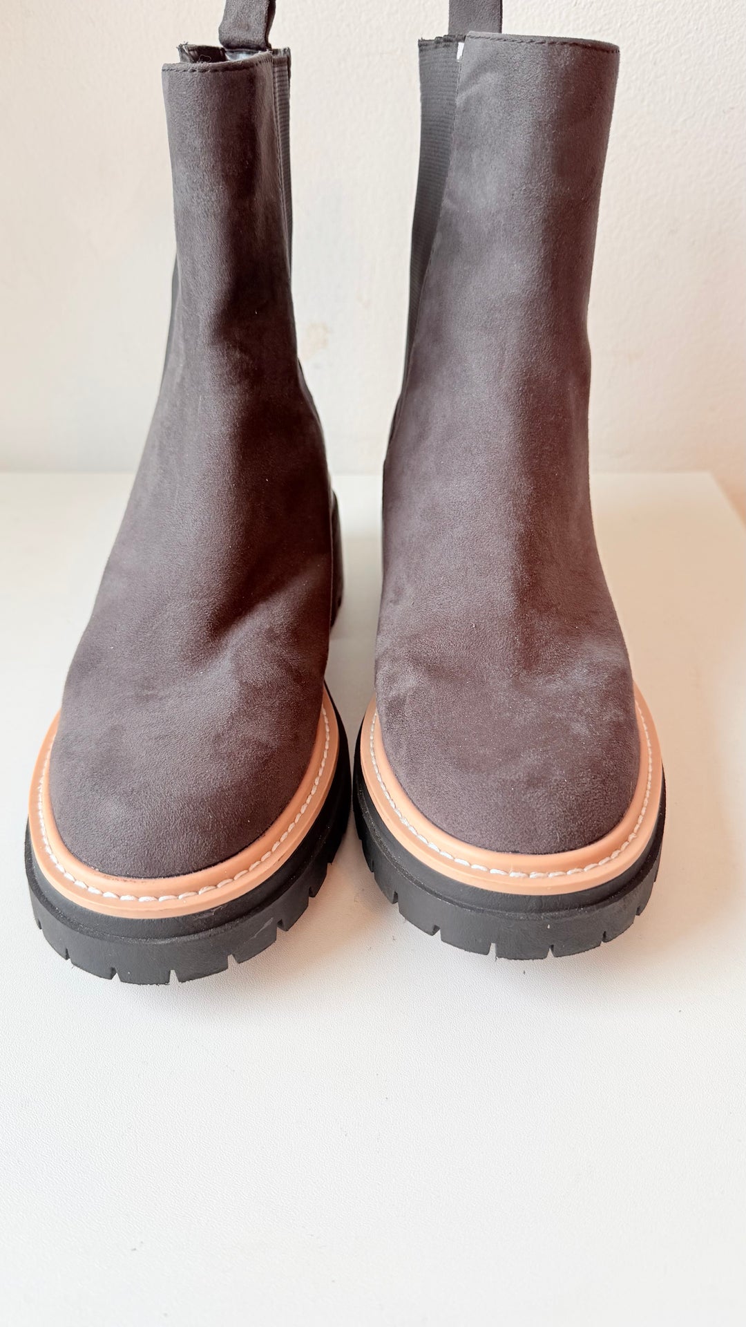 Open Edit Mya Lug Sole Chelsea Boots In Grey Size 9 New