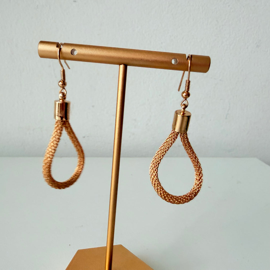 Gold Mesh Drop Pierced Earrings
