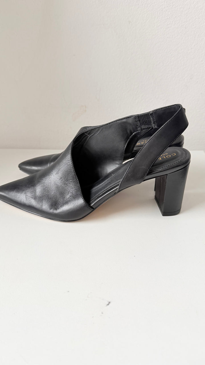 Cole Haan Grand Series Vania Black Leather Slingback Pumps Size 6.5