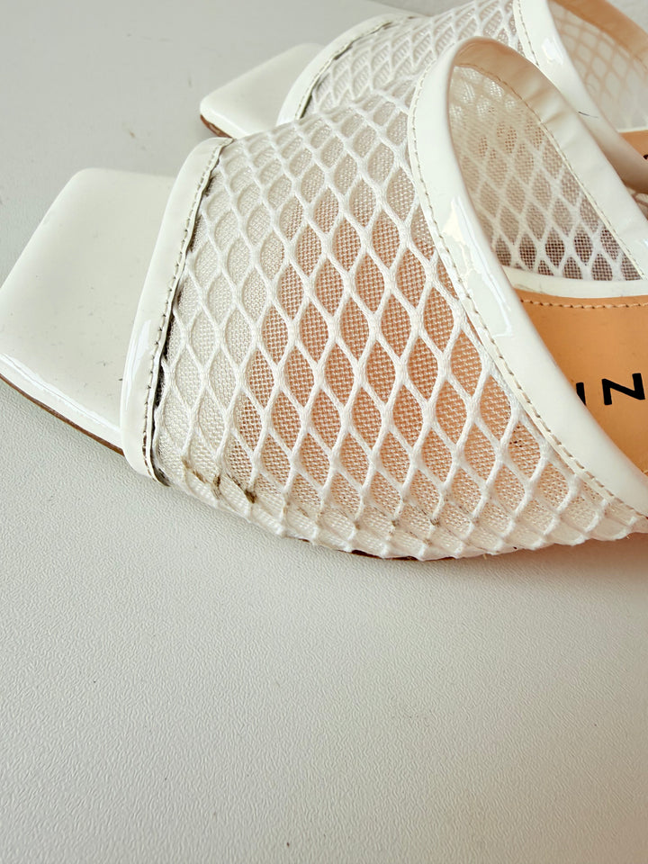 Fabio Rusconi White Mesh Net Heeled Mules Size 38.5