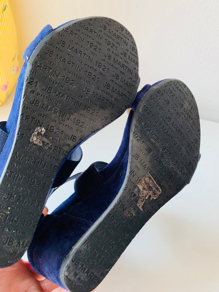 J.B. Martin Naisy Chevre Velours Night Blue Suede Sandals Size 37