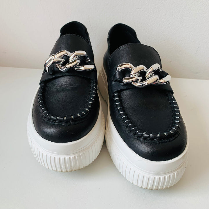 J/Slides Black Leather Willa Slip On Shoes Size 7
