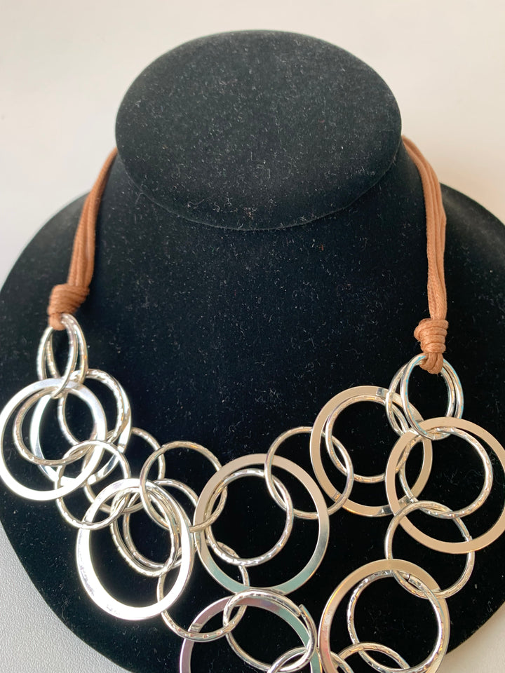 Ring Silver Tone Statement Necklace