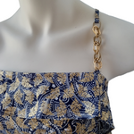 MICHAEL Michael Kors Navy & Gold Print Tank Size Medium