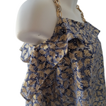 MICHAEL Michael Kors Navy & Gold Print Tank Size Medium