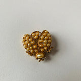 Vintage Lady Bug Brooch with Faux Pearls in Gold Tone