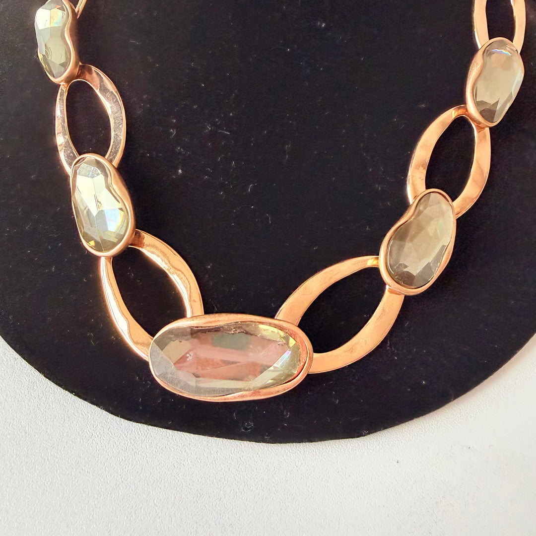 Chunky Gold Tone Light Green Stone Necklace