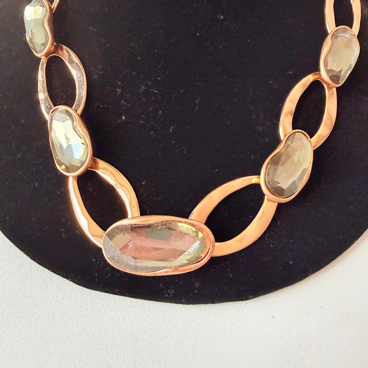 Chunky Gold Tone Light Green Stone Necklace