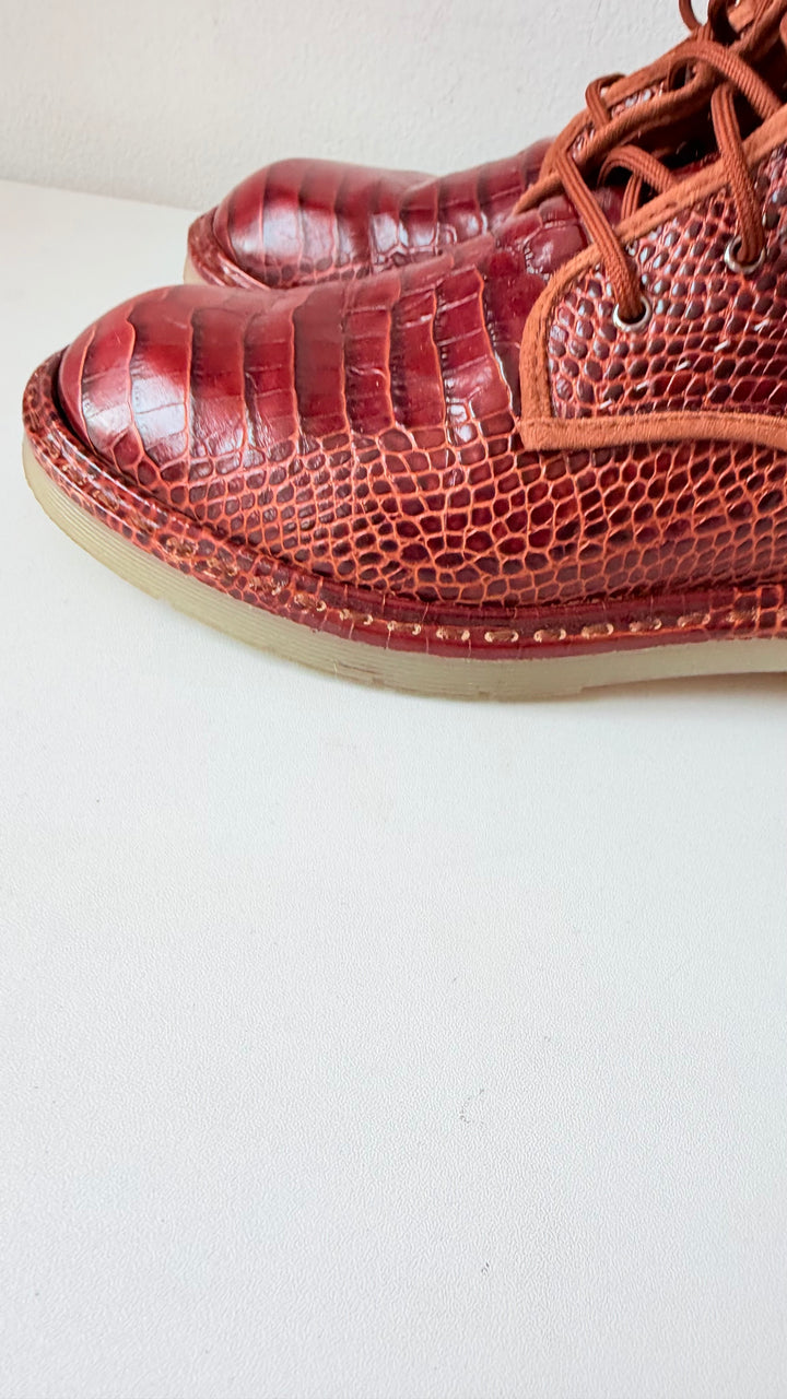 Max Mara Crocodile Print Leather Combat Boots Size 38