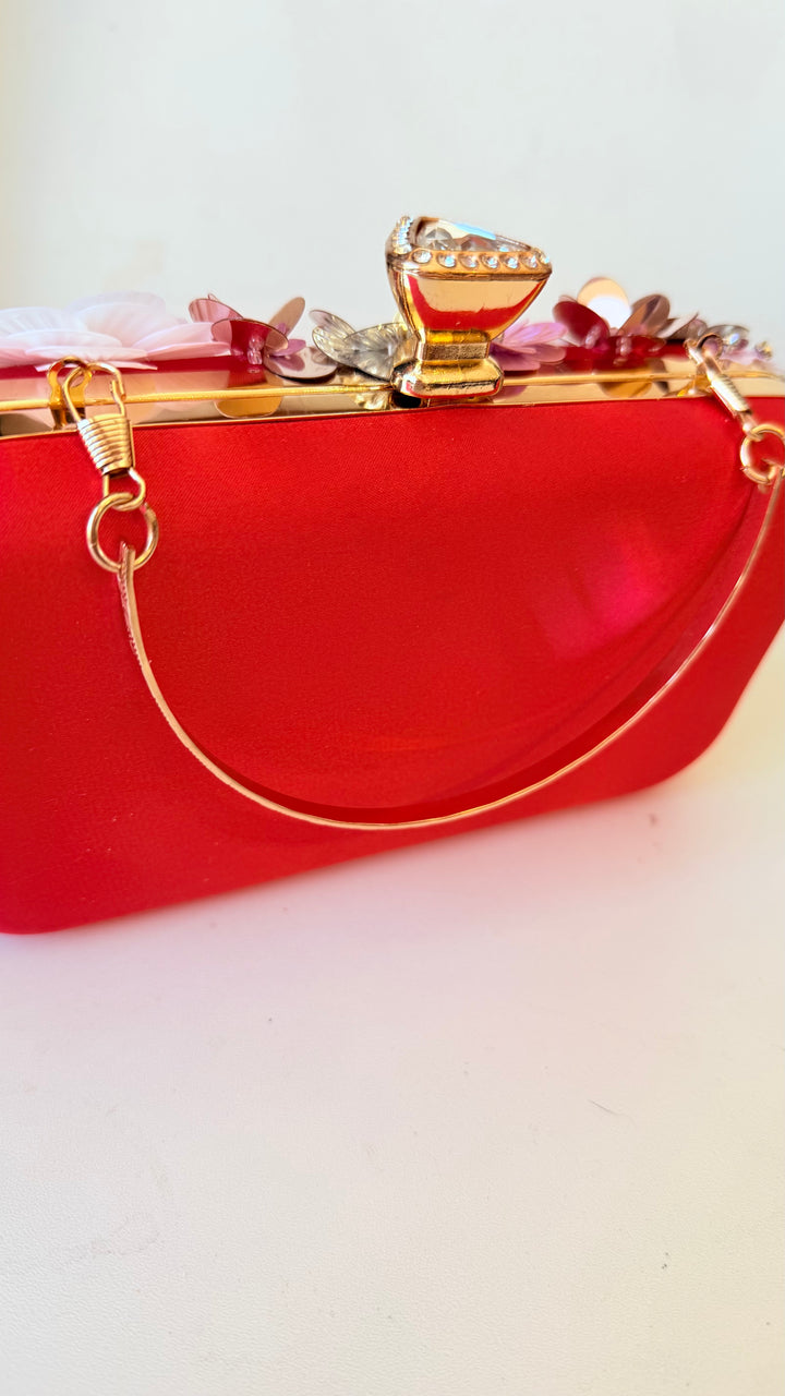 Floral Vibrant Red 3D Evening Bag/Clutch/Crossbody