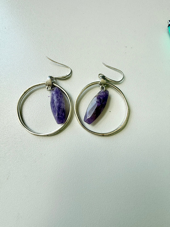 Silver and Amethyst Pierced Earrings