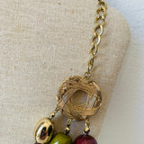 Three Layer Cranberry/Green Beaded Statement Necklace