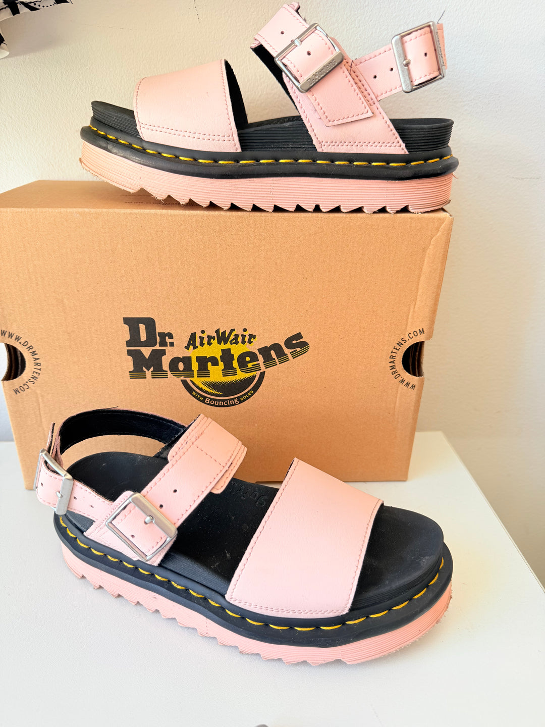 Doc Martens Voss Air Wear Hydro Leather Sandals In Pink Size 6