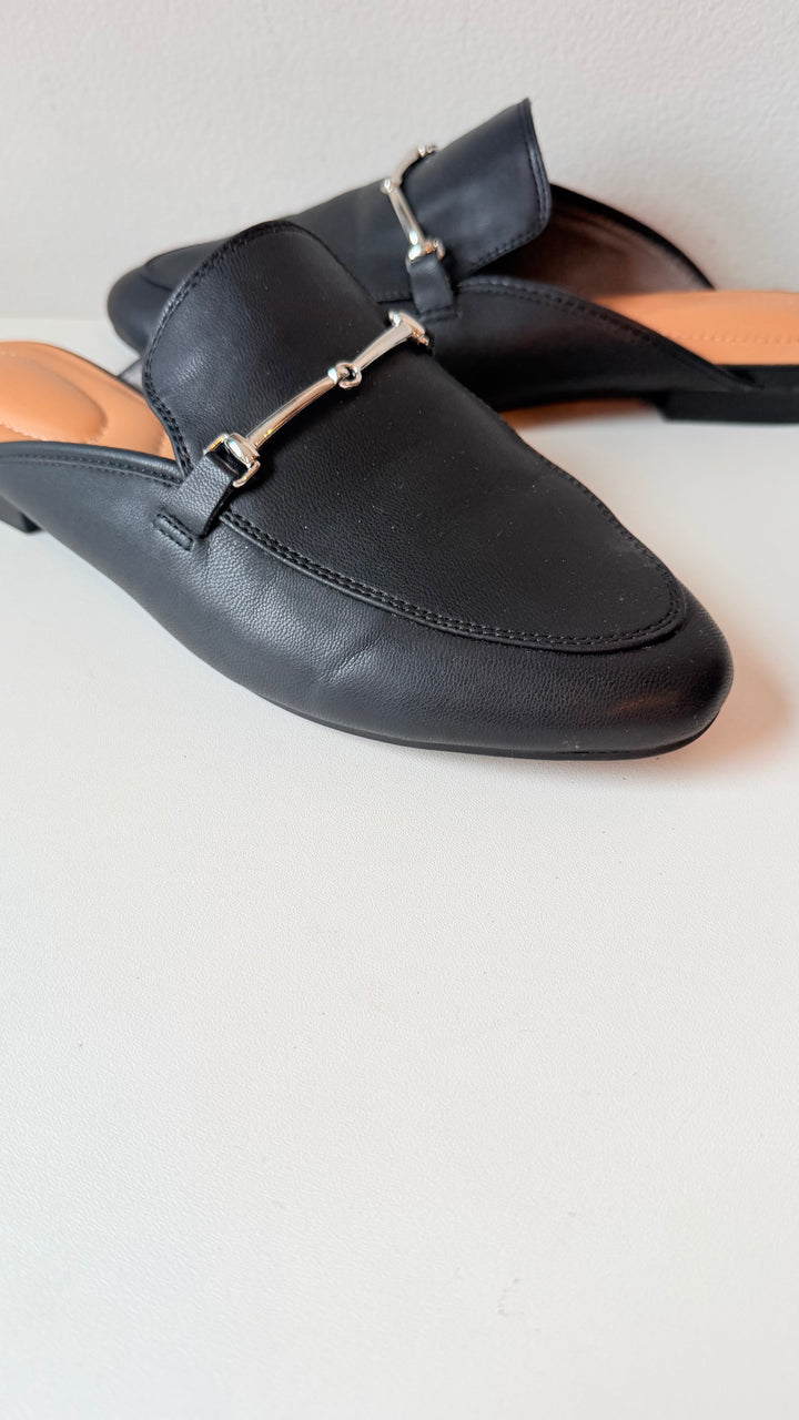 Rachel Zoe Vegan Black Leather horsebit Detail Mules Size 8