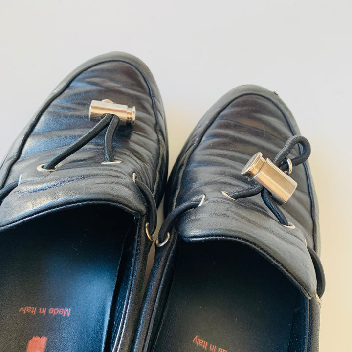Prada Calazature Donna Black Leather Driving Slip Ons Size 37.5