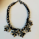 Loft Faux Grey Pearl Rhinestone Ribbon Statement Necklace