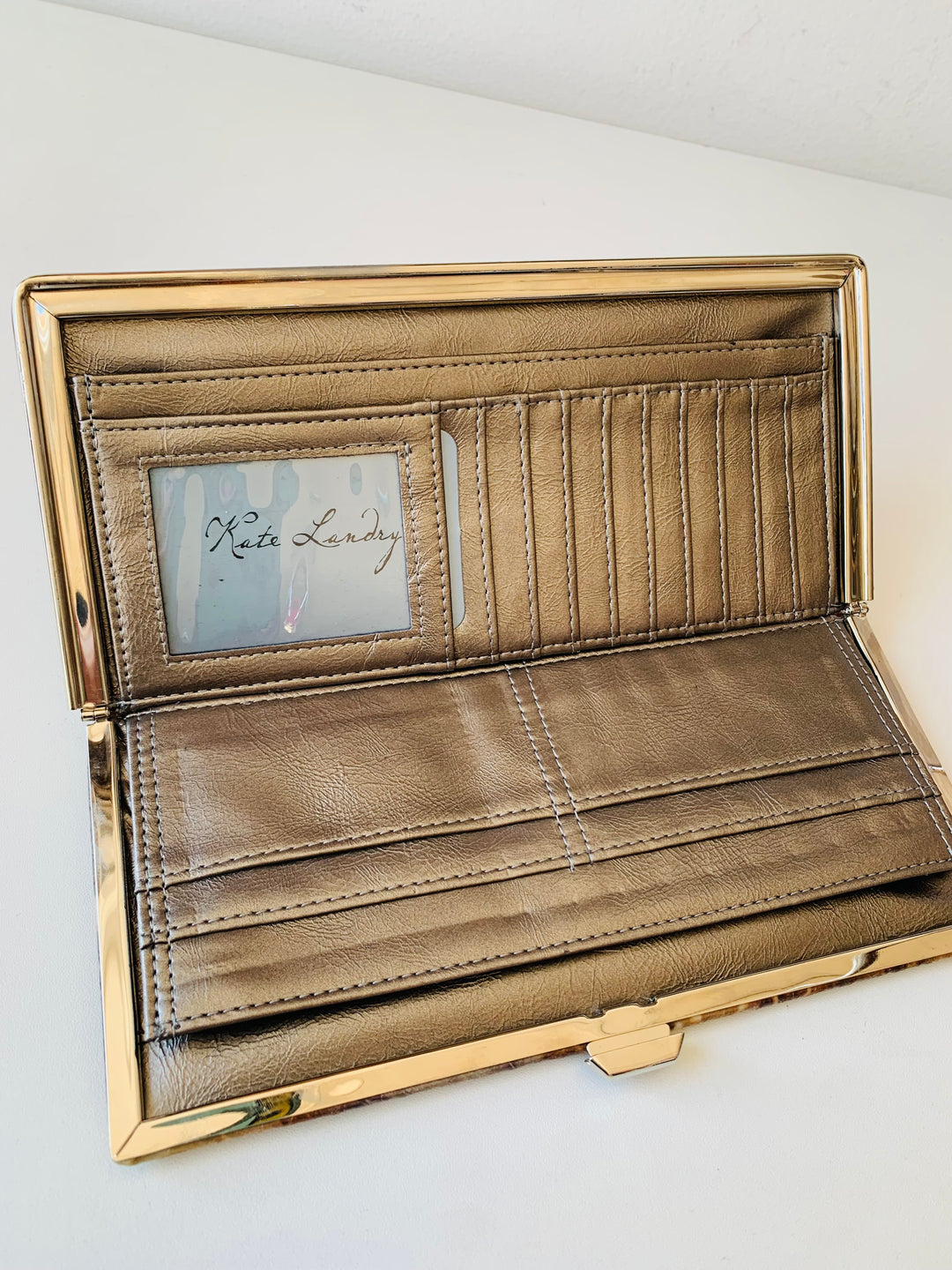 Kate Landry Clutch/Wallet in Brown & Cream Snake Like Print