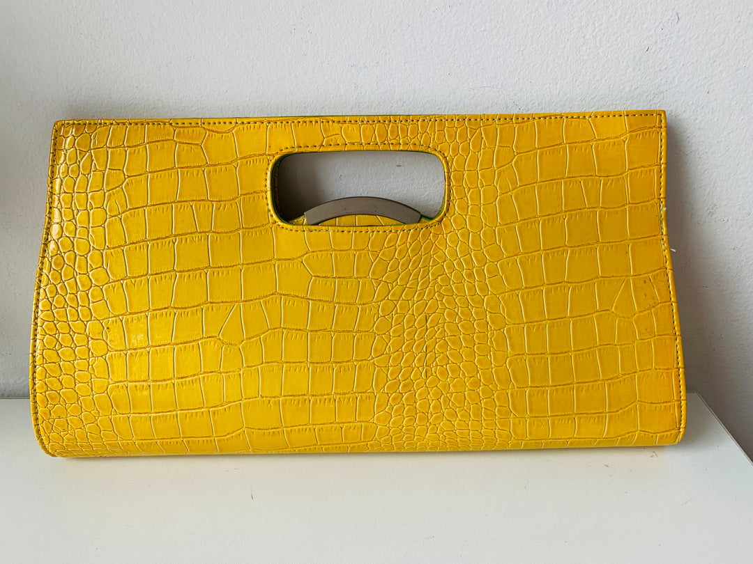 Vintage Yellow Croc Embossed Clutch Handbag