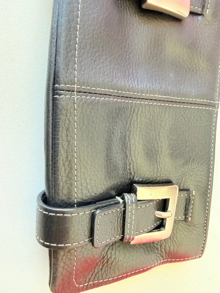 Kenneth Cole Vintage Black Leather Wristlet With Silver buckle Detail