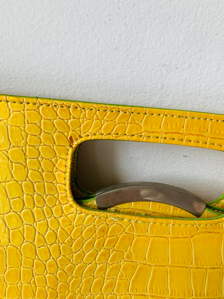 Vintage Yellow Croc Embossed Clutch Handbag